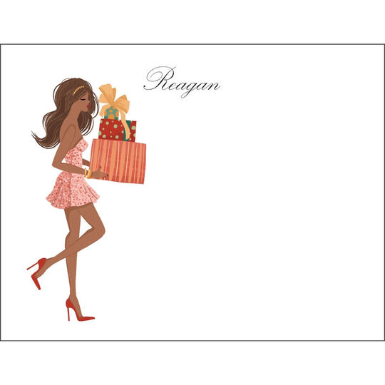 Multicultural Girl with Holiday Gifts Flat Note Cards
